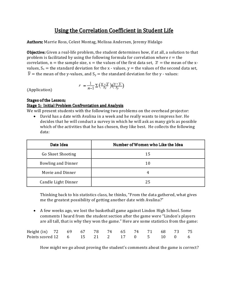Application Lesson Plan For Correlation Coefficient | PDF | Correlation ...