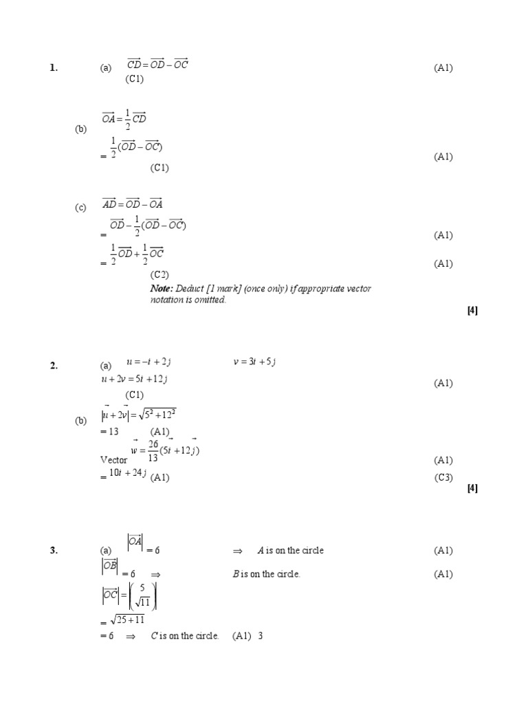 Vectors IB Problems Mark Scheme | PDF | Teaching Methods & Materials