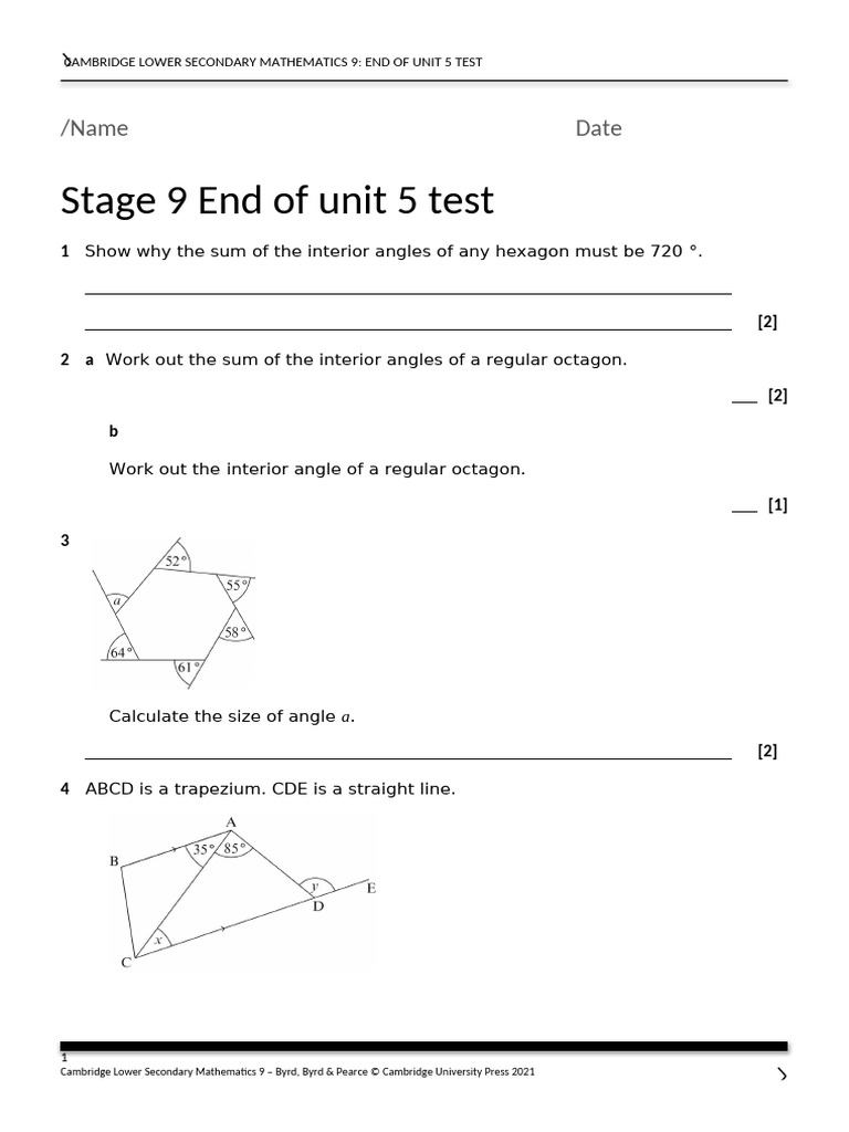 Unit 5 End-of-unit test 1 | PDF | Rectangle | Triangle