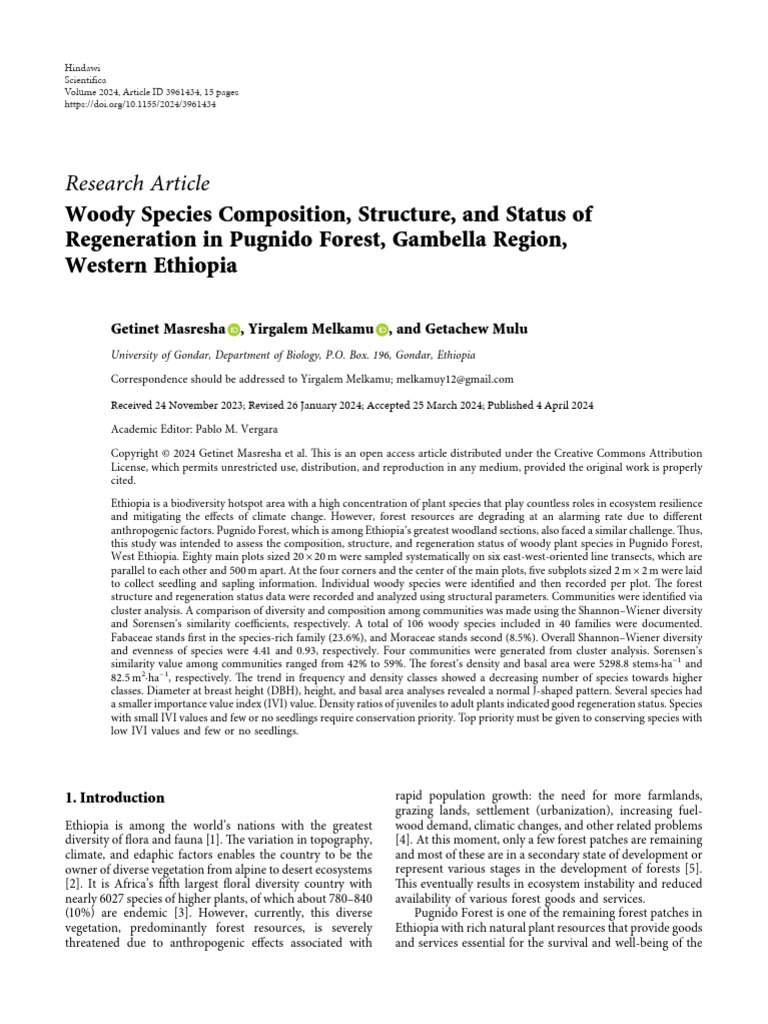 Woody Species in Pugnido Forest, Ethiopia | PDF | Forests | Biodiversity
