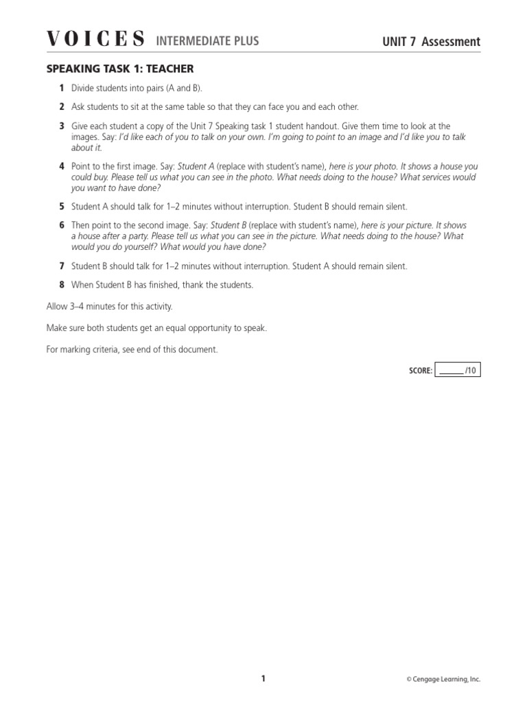 Voices Intermediate Plus U07 Speaking Test | PDF | Vocabulary ...