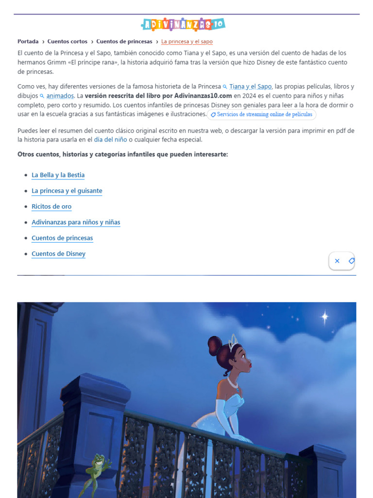 La Princesa y el Sapo: Cuento Resumido | PDF, image size:768x1024