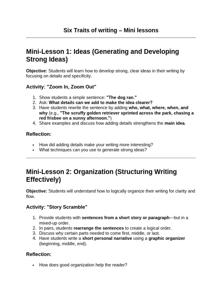 Six Traits of Writing - Mini Lessons | PDF | Proofreading | Linguistics