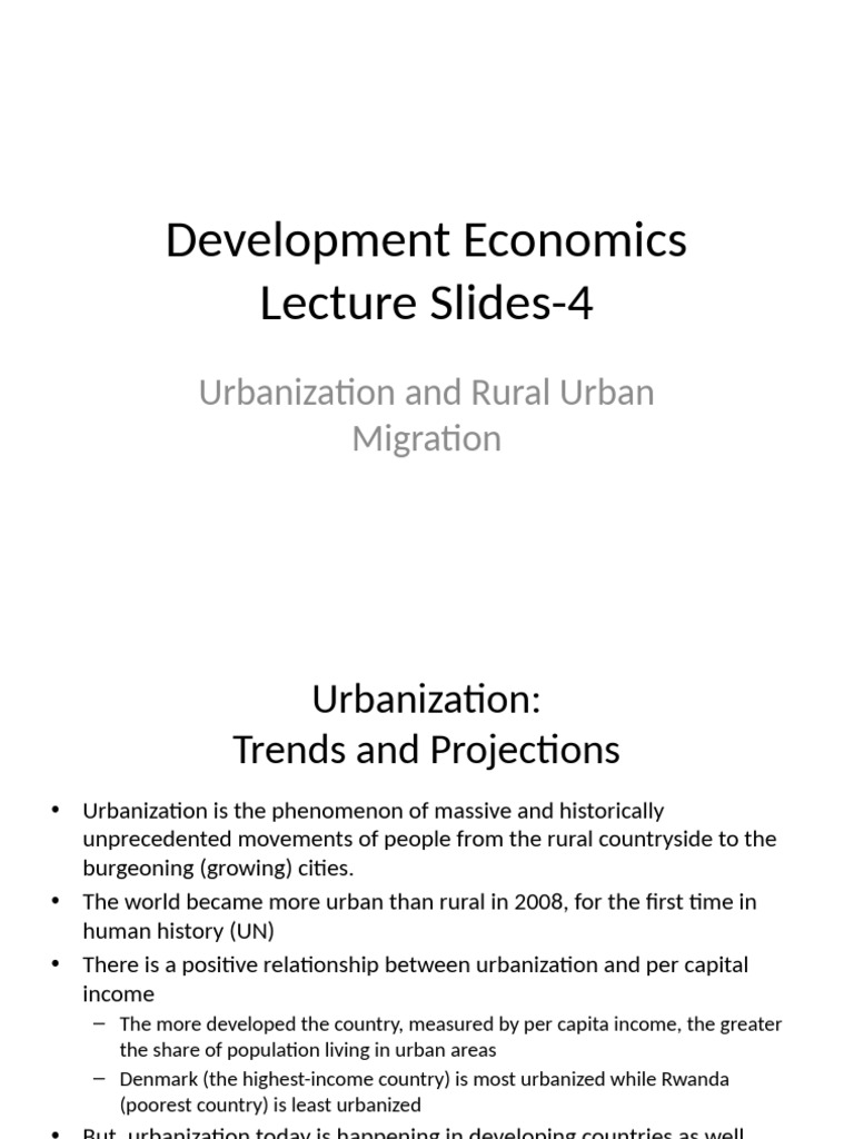 Lecture 4 - Urbanization and Rural-Urban Migration | PDF | Cost Of ...