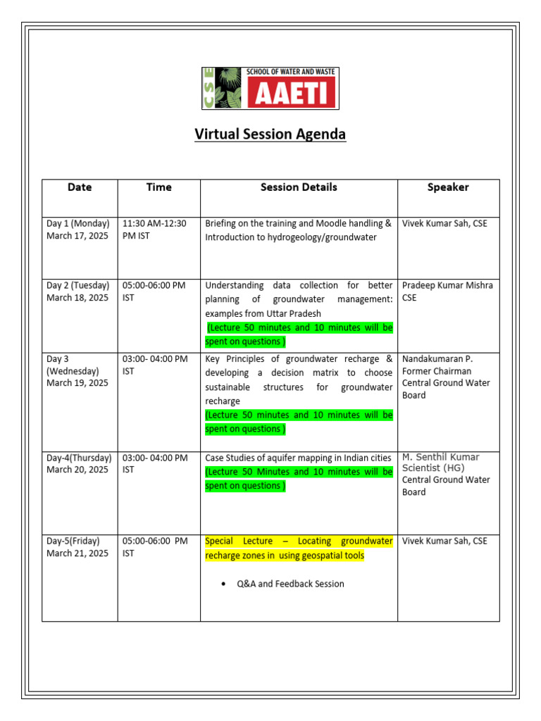 Virtual Session Agenda v2 | PDF