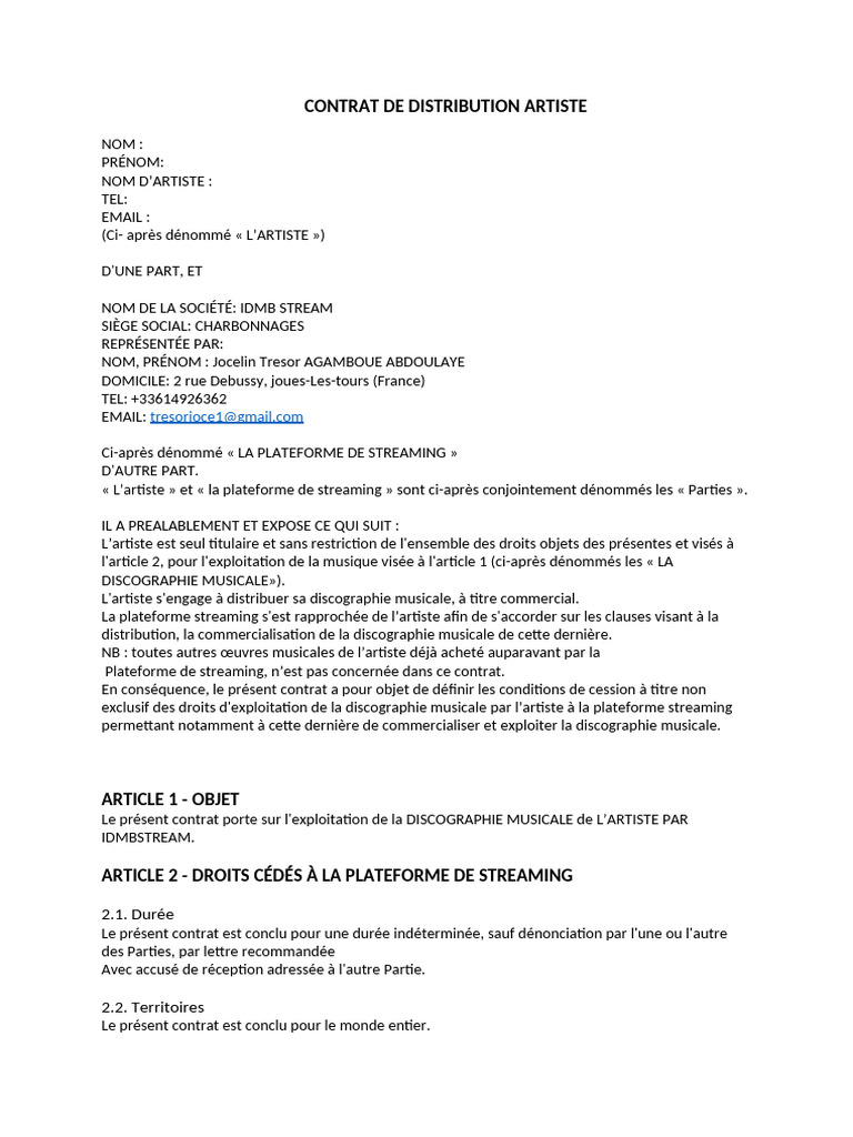 Contrat de Streaming Musical | PDF | Streaming | Justice