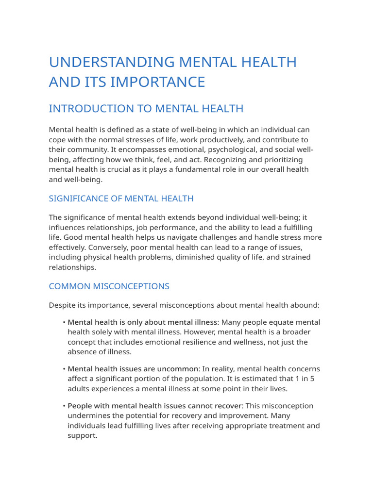 Importance of Mental Health Awareness | PDF | Mental Health | Mental ...