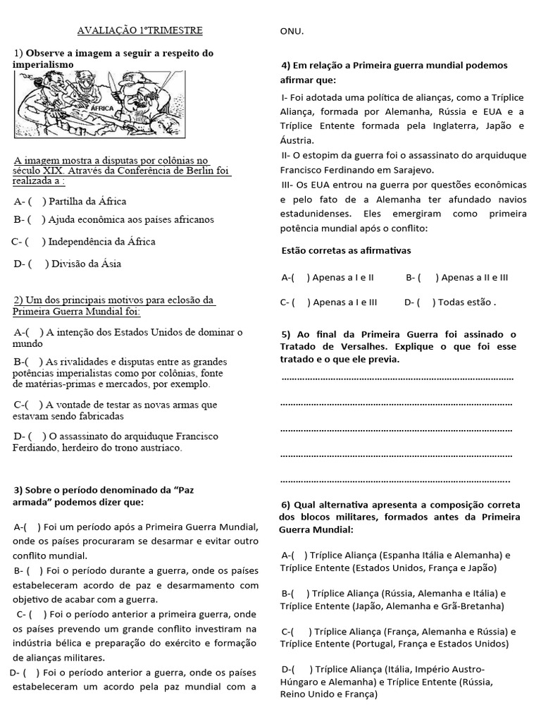 EXERCICIOS 1ºGUERRA | PDF | Aliados da Primeira Guerra Mundial ...