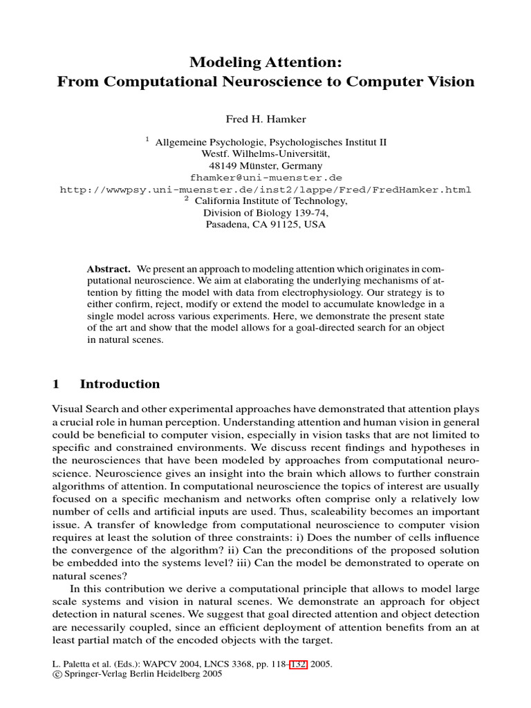 Hamler 2005 Modeling Attention | PDF | Visual Cortex | Attention