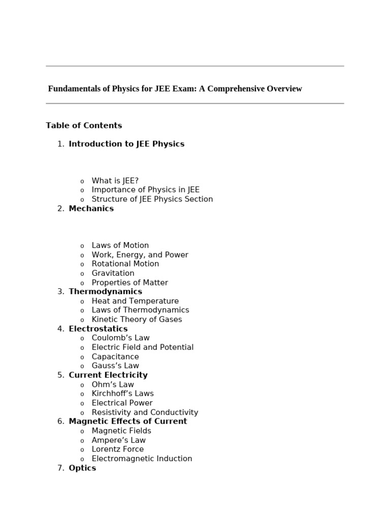JEE Physics: Key Concepts Overview | PDF | Magnetic Field | Force