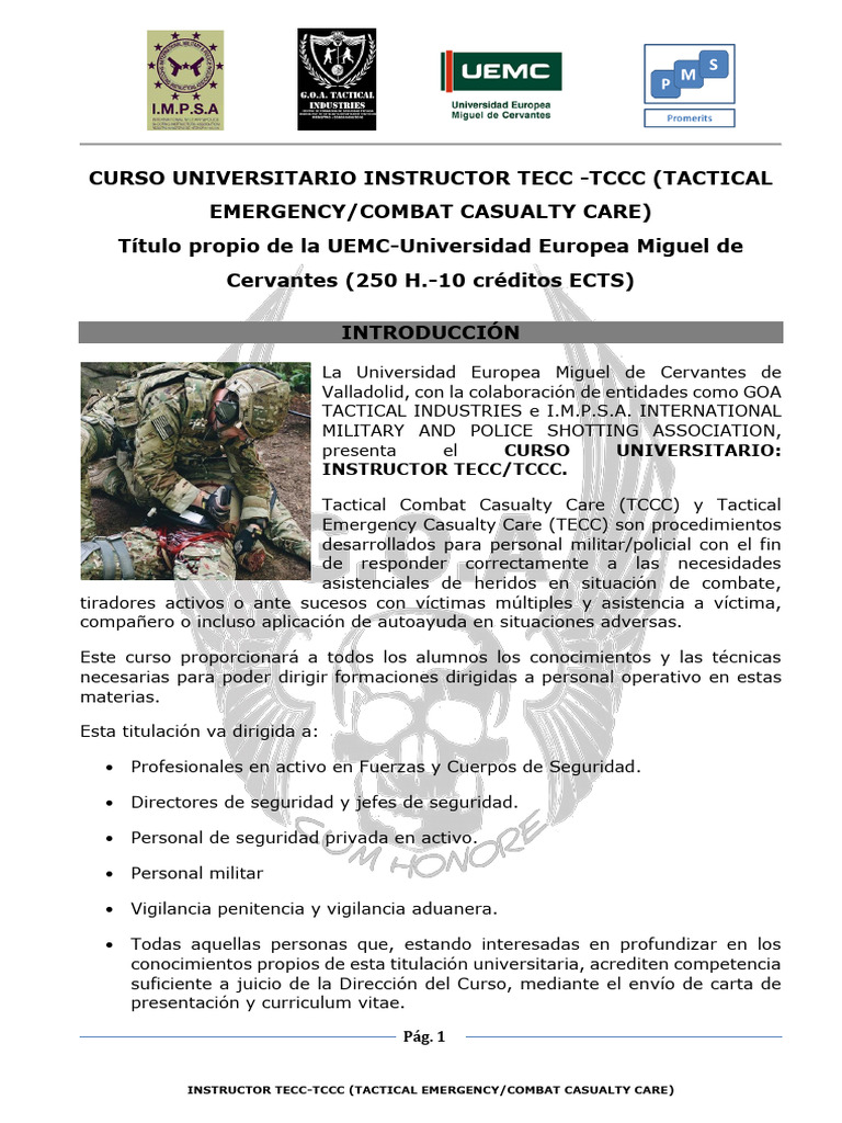 Curso Universitario Instructor TECC/TCCC | PDF | Emergencias Médicas