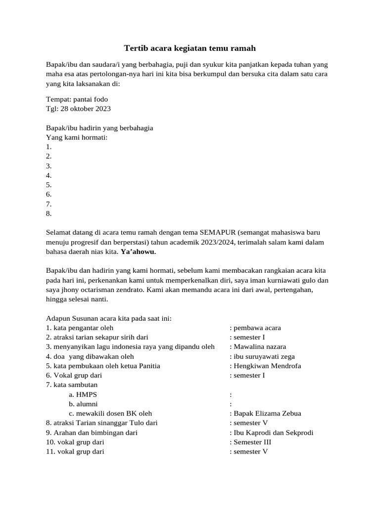 Tertib Acara Temu Ramah SEMAPUR 2023 | PDF