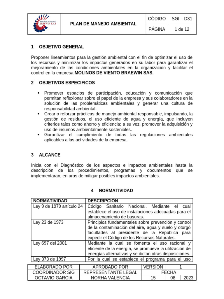 Plan de Manejo Ambiental para Empresas | PDF | Entorno natural | Residuos