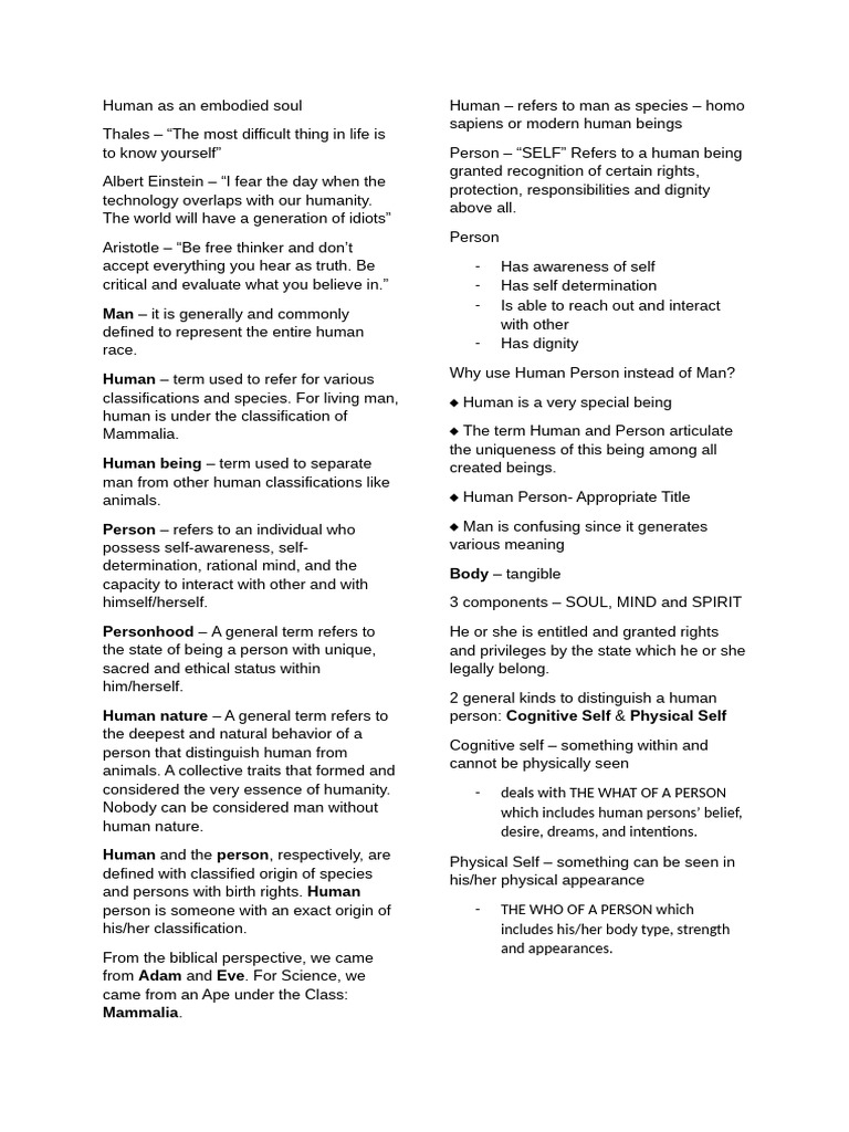 Understanding the Human Person's Essence | PDF | Self | Metaphysics
