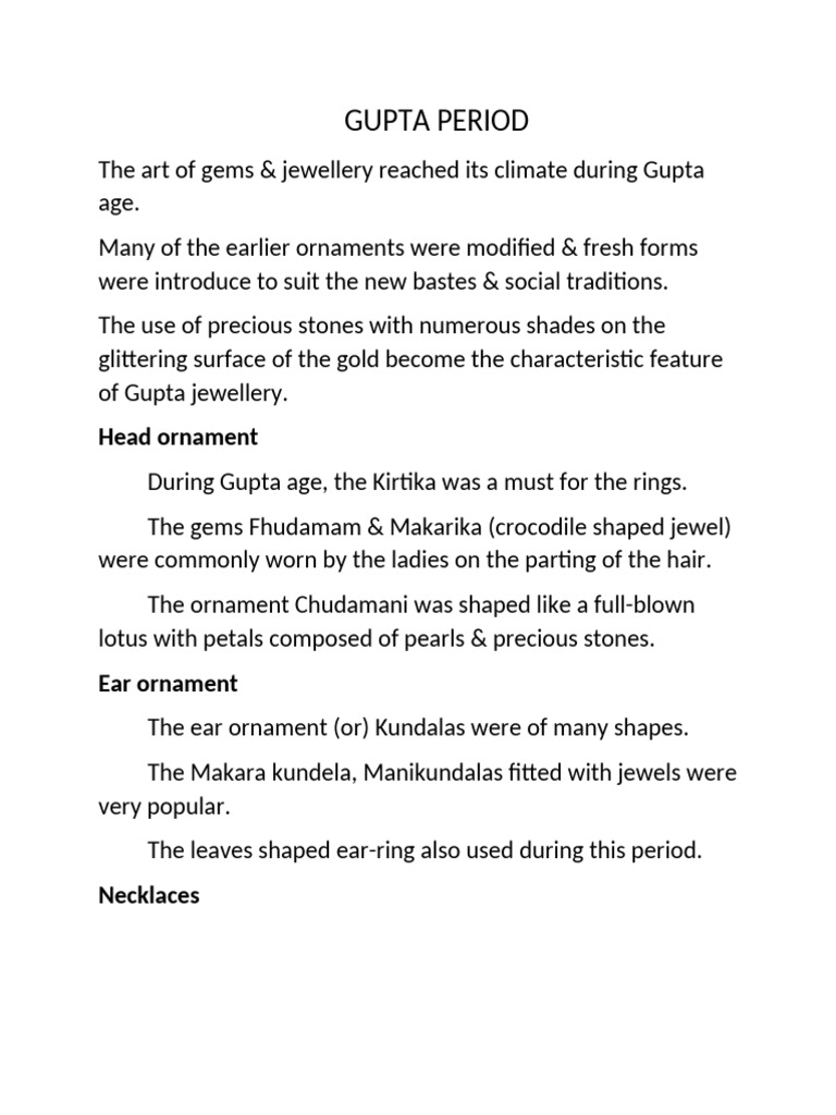 Gupta Period Jewellery and Ornaments | PDF