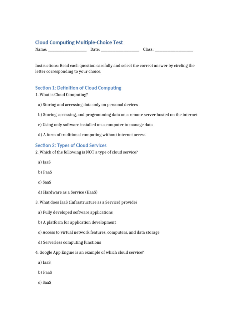 Cloud Computing Test | PDF