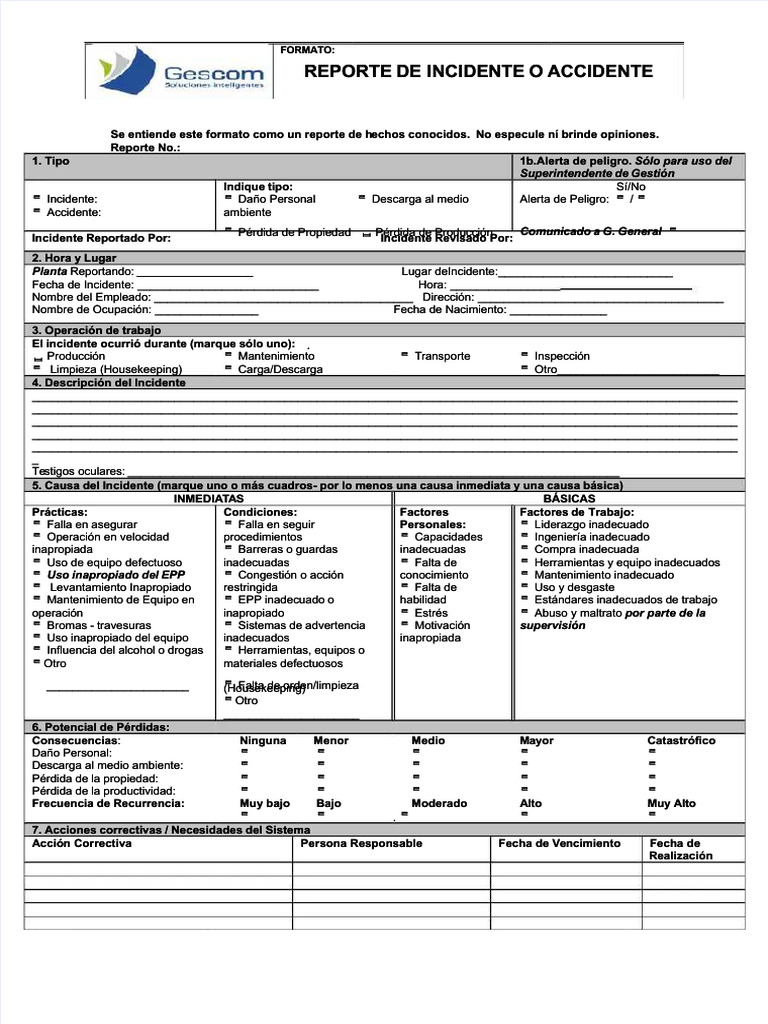Formato de Reporte de Incidentes | PDF