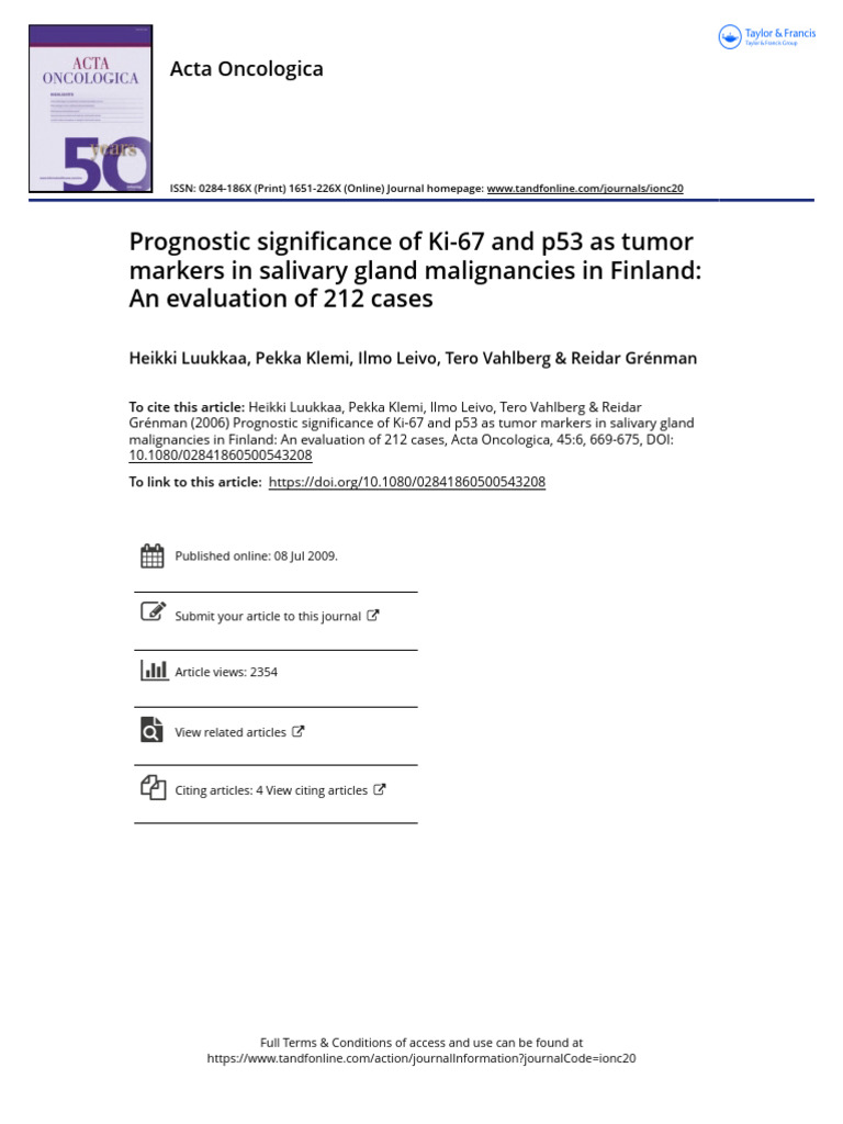 Prognostic Significance of Ki-67 and p53 As Tumor Markers in Salivary ...