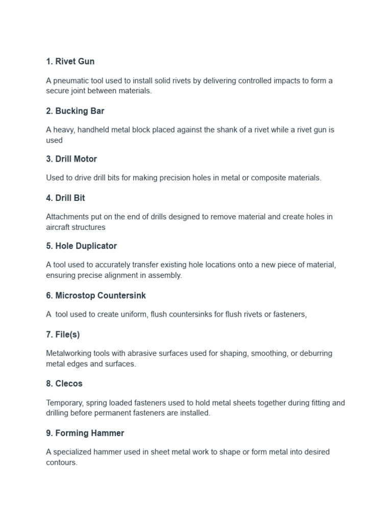 Essential Aircraft Assembly Tools | PDF