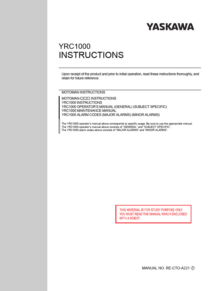 YRC1000 Operator's Manual Instructions | PDF | Input/Output