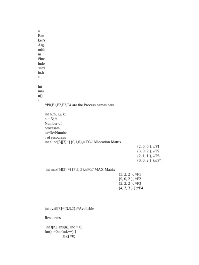 Banker's Algorithm Implementation | PDF
