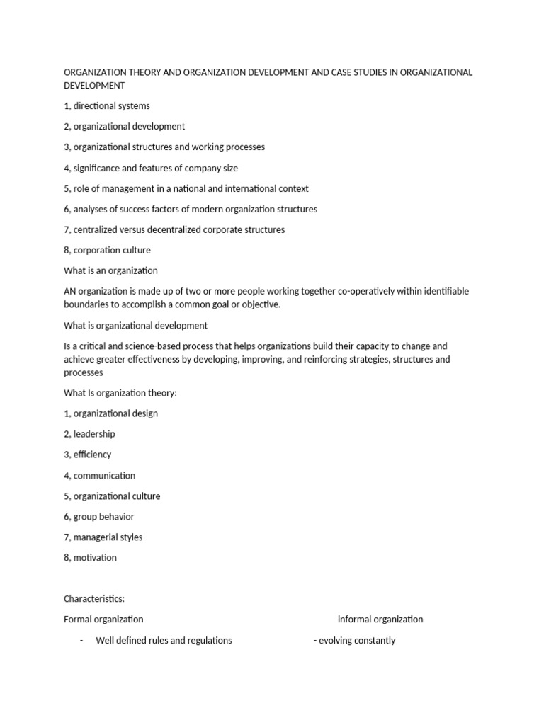 Organization Theory and Organization Development and Case Studies in ...