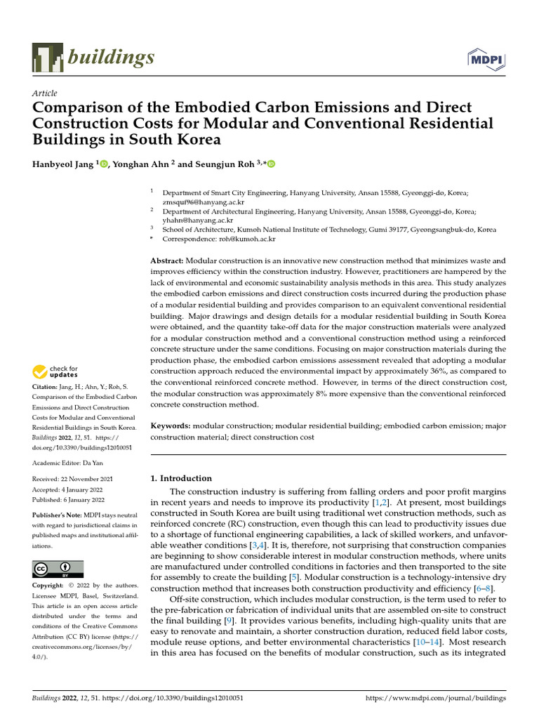 Comparison of The Embodied Carbon Emissions and Direct Construction ...