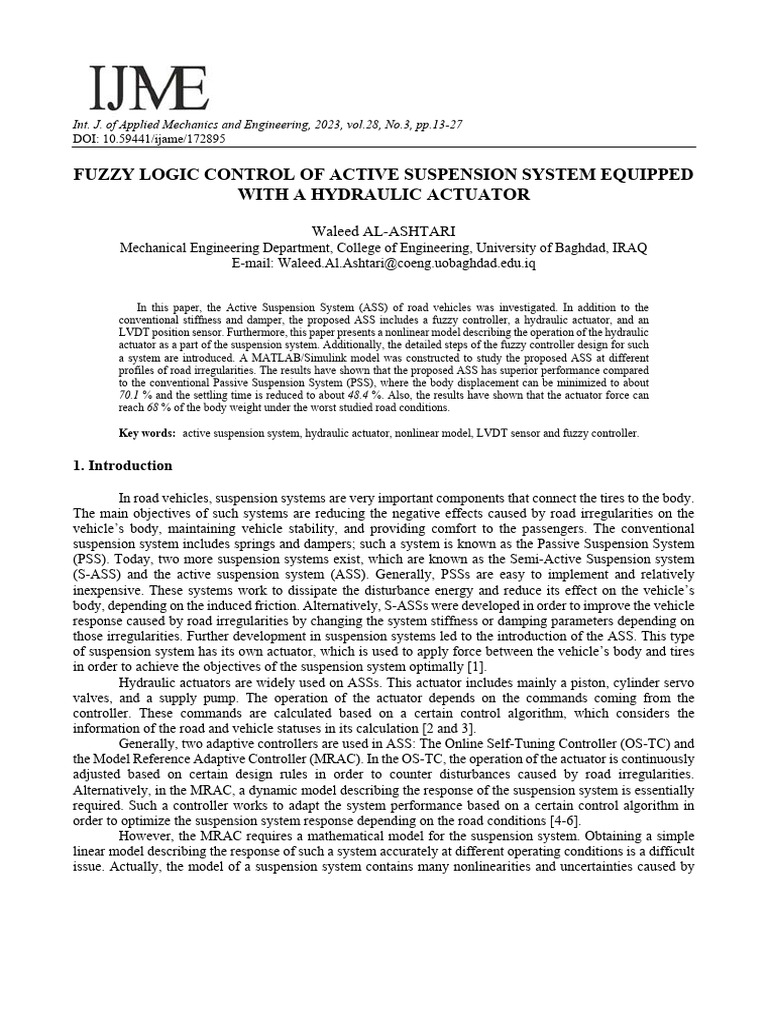 Fuzzy Logic Control in Active Suspension | PDF | Control Theory | Fuzzy ...