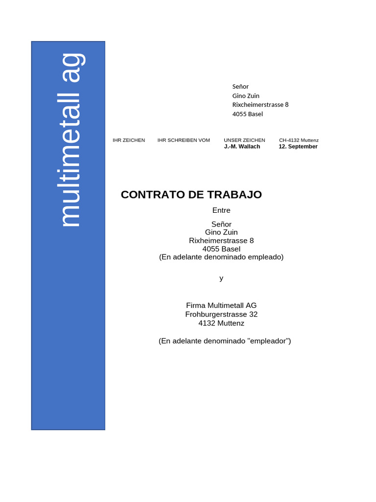 Contrato en Español | PDF | Derecho laboral | Salario