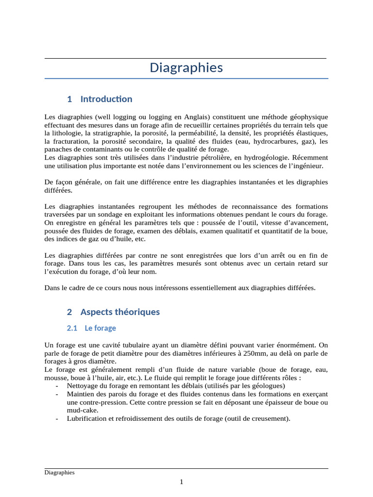 Diagraphies : Méthodes et Applications | PDF | Forage | Rayon gamma