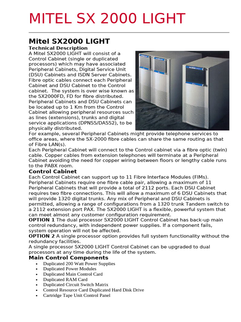 Mitel SX2000 Tehnical Description | PDF | Computer Hardware ...