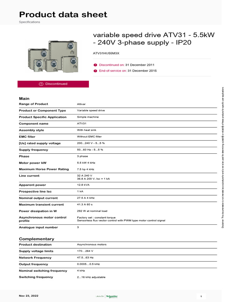 Discontinued ATV31 Variable Speed Drive | PDF | Electromagnetism ...
