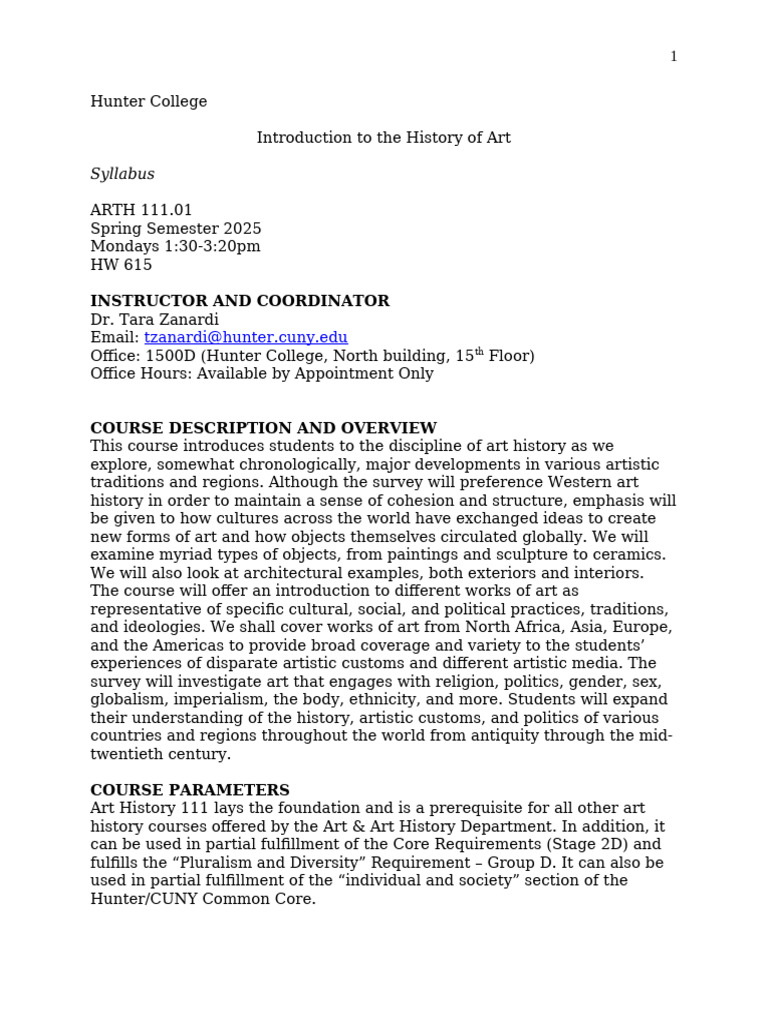 Art History Course Syllabus 2025 | PDF | Academic Dishonesty | Academic ...