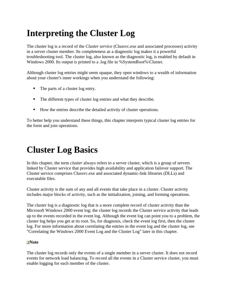 Understanding Cluster Log Entries | PDF | Computer Cluster | Operating ...