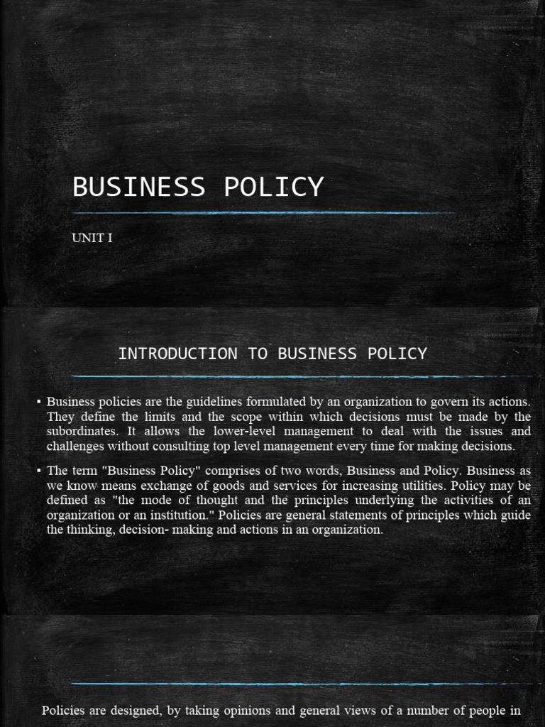 Business Policy: Unit I | PDF | Policy | Knowledge