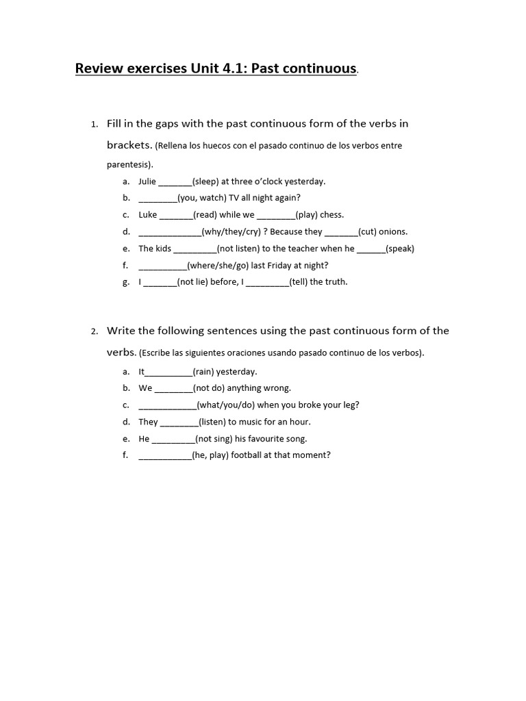 Past Continuous Review Exercises | PDF