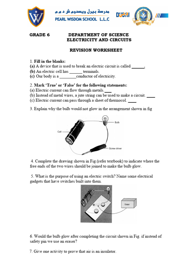 Grade 6 Electricity Revision Worksheet | PDF