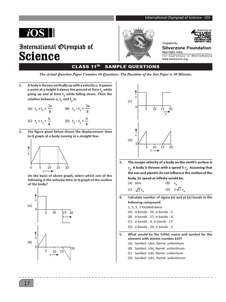 Class 11 Science Olympiad Sample Questions | PDF | Photoelectric Effect ...