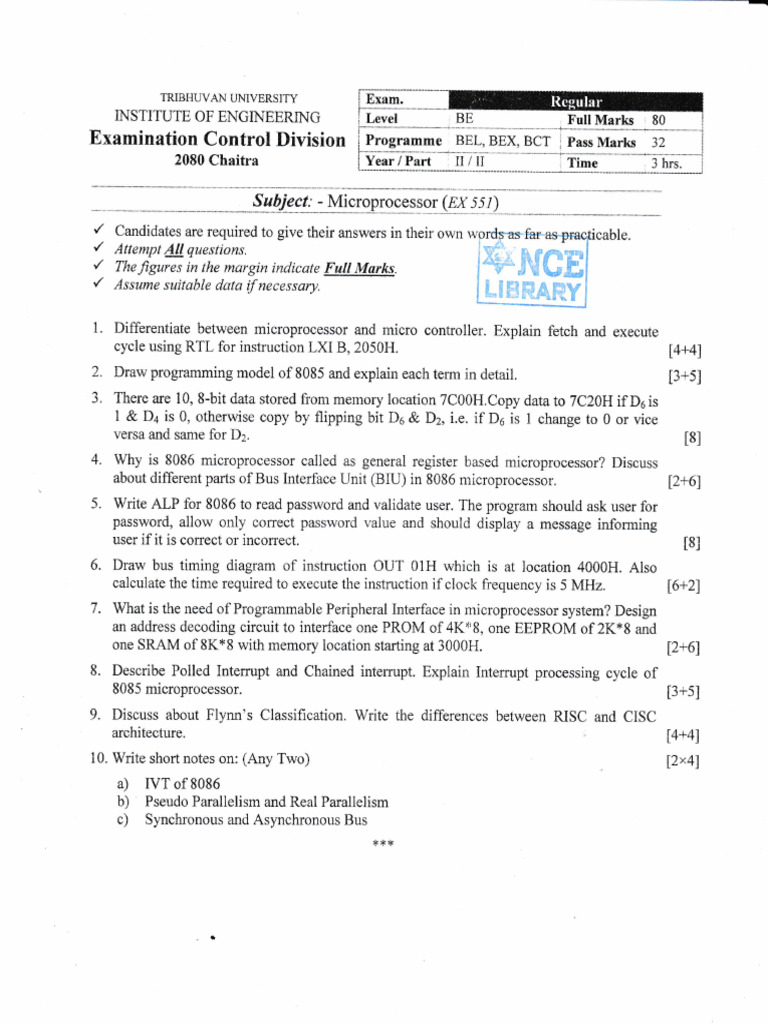 Microprocessor Exam Questions and Topics | PDF | Central Processing ...