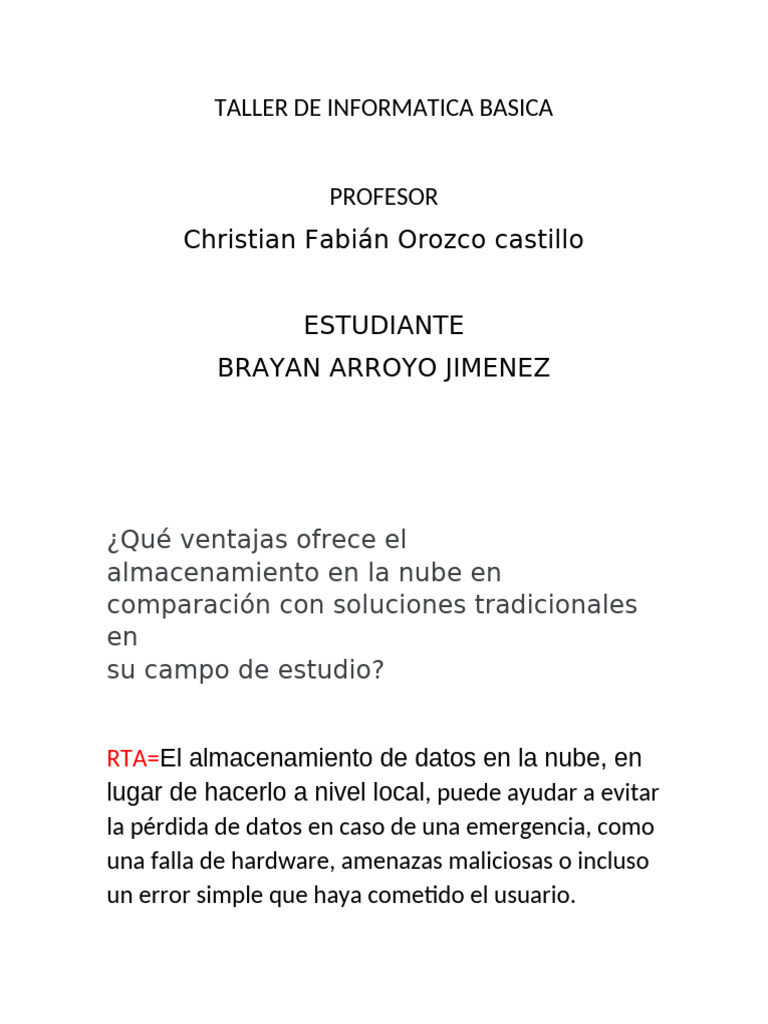 Taller de Informatica Basica | PDF | Computación en la nube | Informática