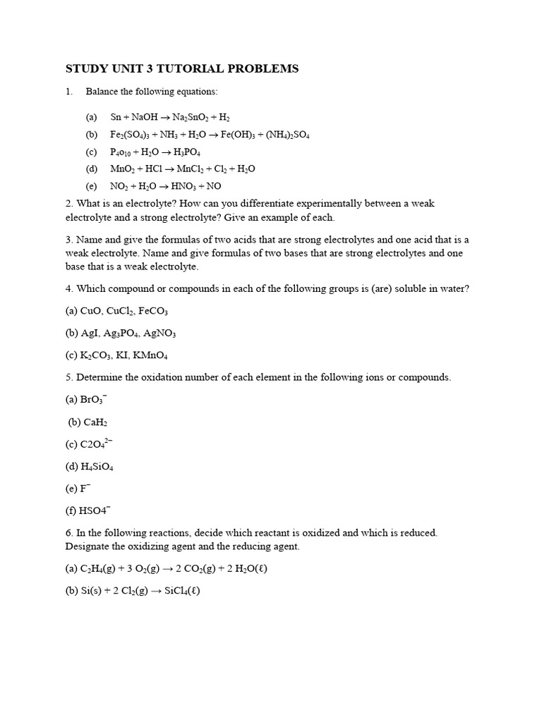 Study Unit 3 Tutorial Problems 2021 | PDF