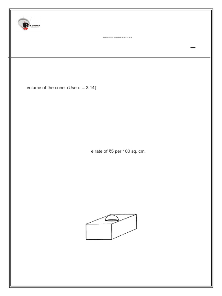 Class 10 Surface Area & Volume Worksheet | PDF | Sphere | Volume