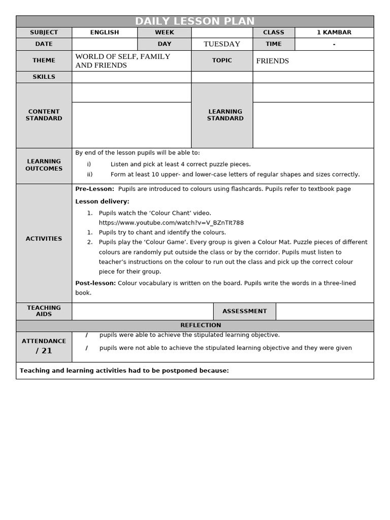 Friends and Colors Lesson Plan | PDF | Lesson Plan | Behavior Modification