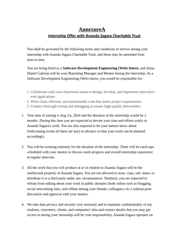 Internship Agreement for Web Developer | PDF | Software Development ...