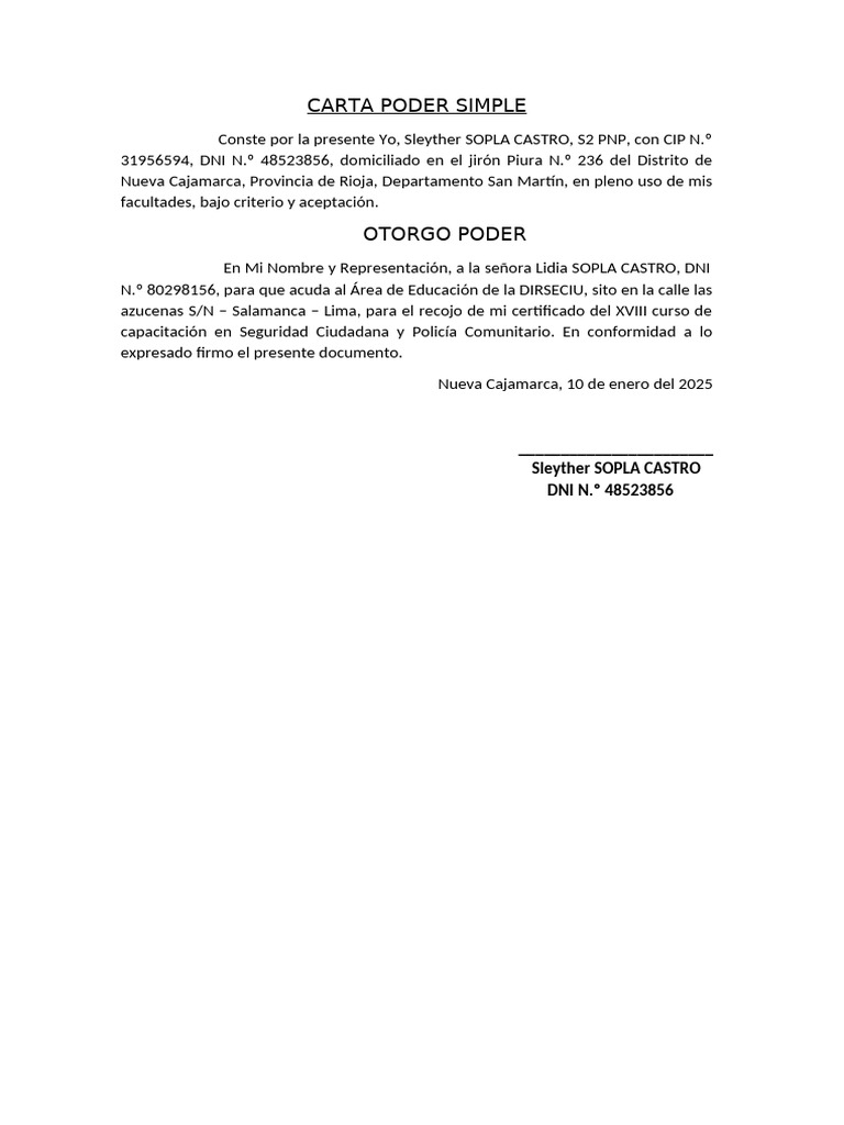 Carta Poder Simple | PDF