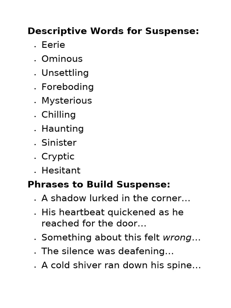 Words and Phrases for Suspense Writing | PDF | Proofreading