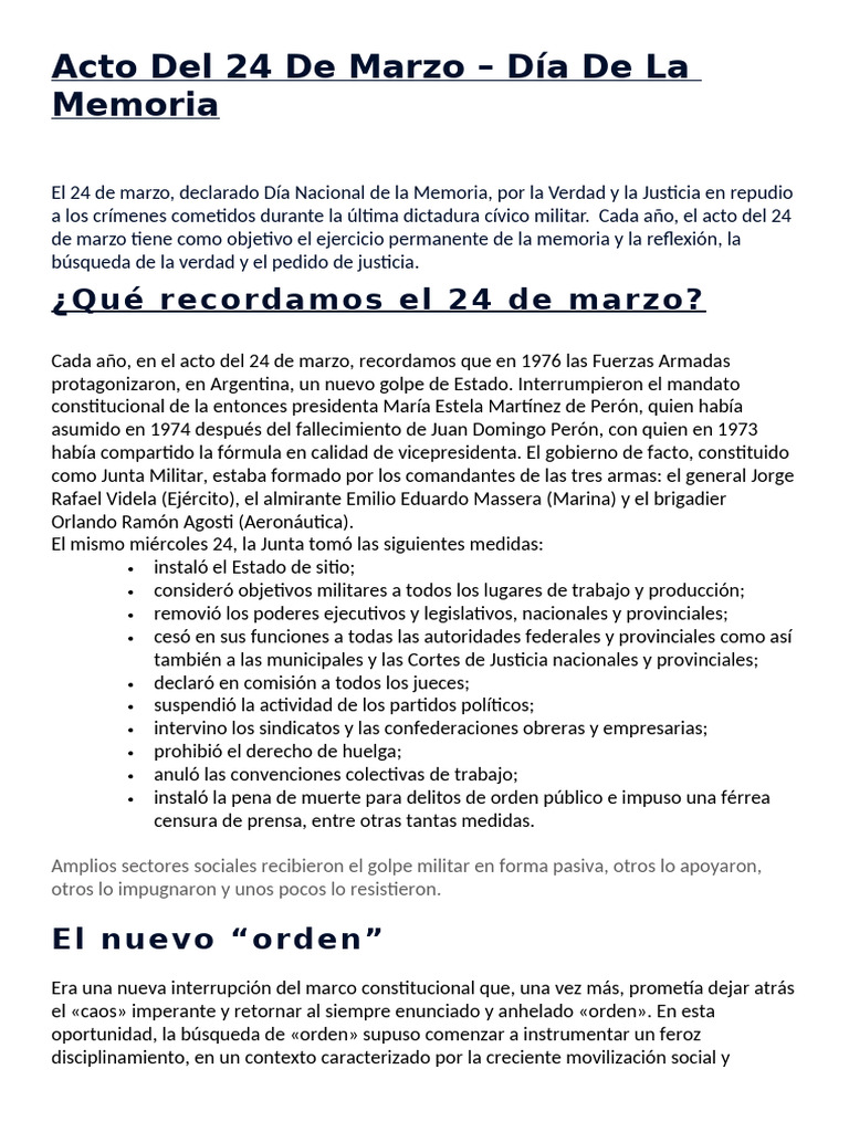 Dia de La Memoria J La Verdad y Justicia | PDF | Gobierno | Argentina