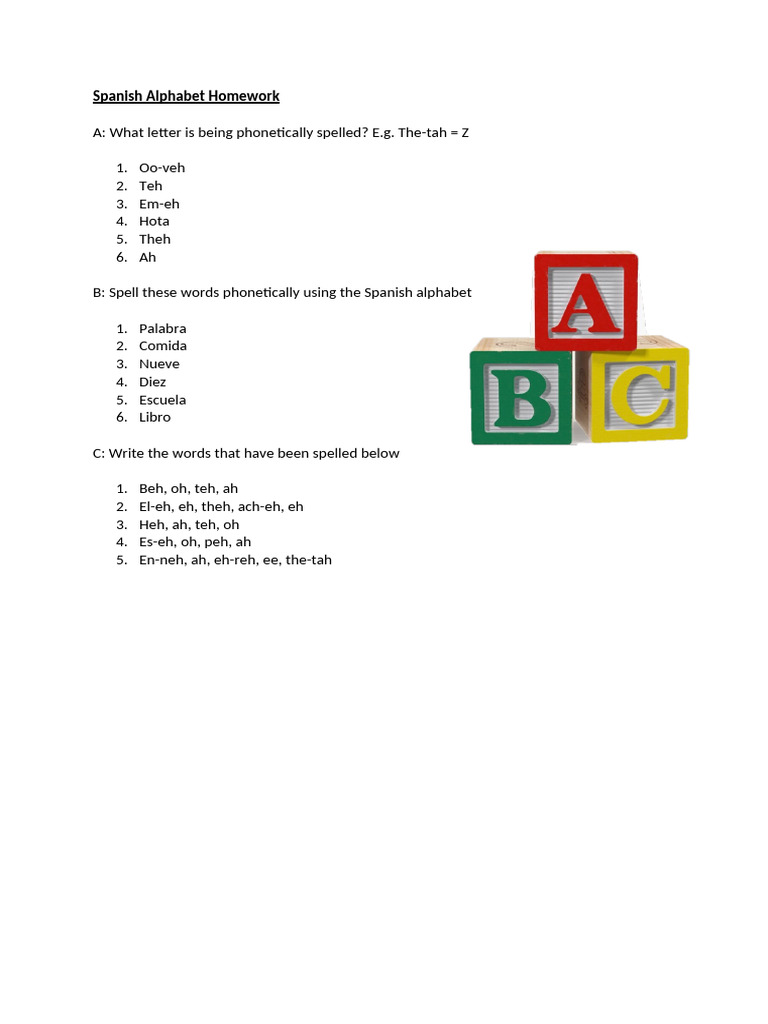 Spanish Alphabet Homework | PDF