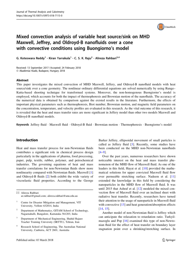 MHD Mixed Convection in Nanofluids Analysis | PDF | Heat Transfer ...