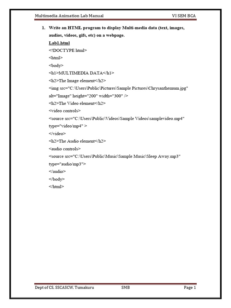 Multimedia Animation Lab Manual BCA | PDF | Multimedia | Html